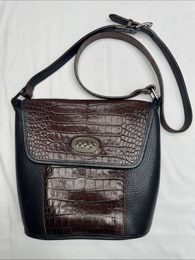Brighton Brown Black Croc-Embossed Crossbody Bag purse leather crocodile pattern